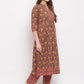 NOZ2TOZ Women's Floral Print & Hand Work Flared With Side Cut Cotton Grey Kurti - Swadesiicart