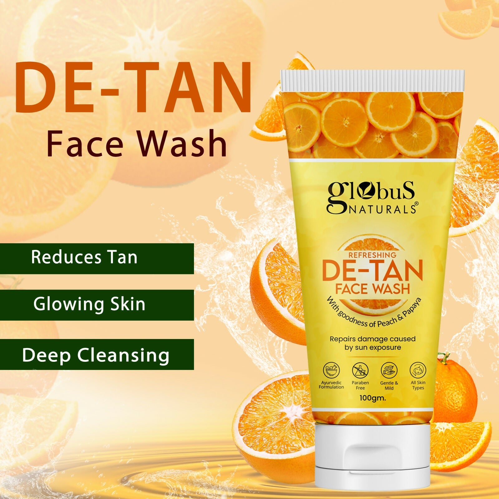 Globus Naturals De Tan Face Wash, Suitable For All Skin Types | Swadesiicart