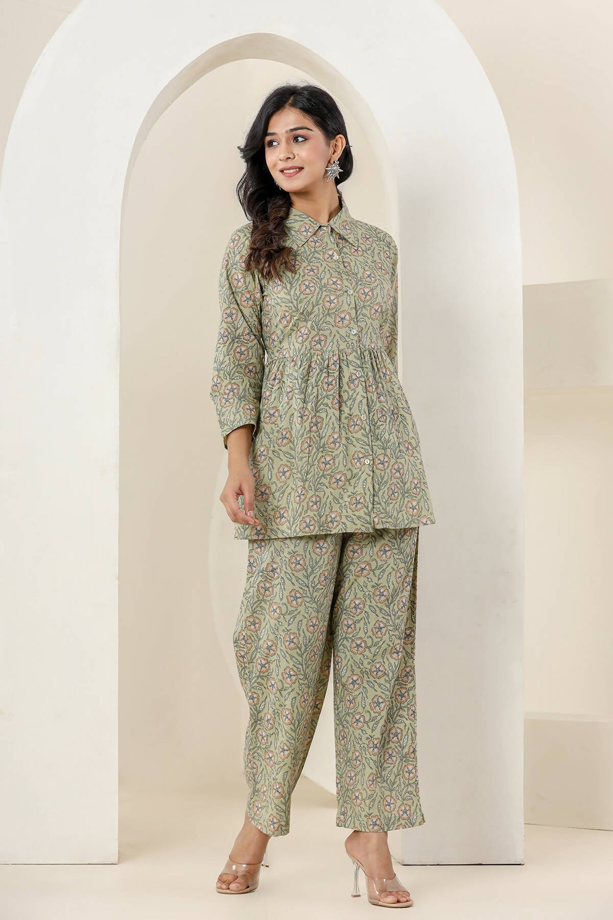Kaajh Women's Green Printed Cotton Co-ord Set - Swadesiicart