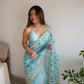 Vamsee Pushpa Sky Organza Saree - Swadesiicart