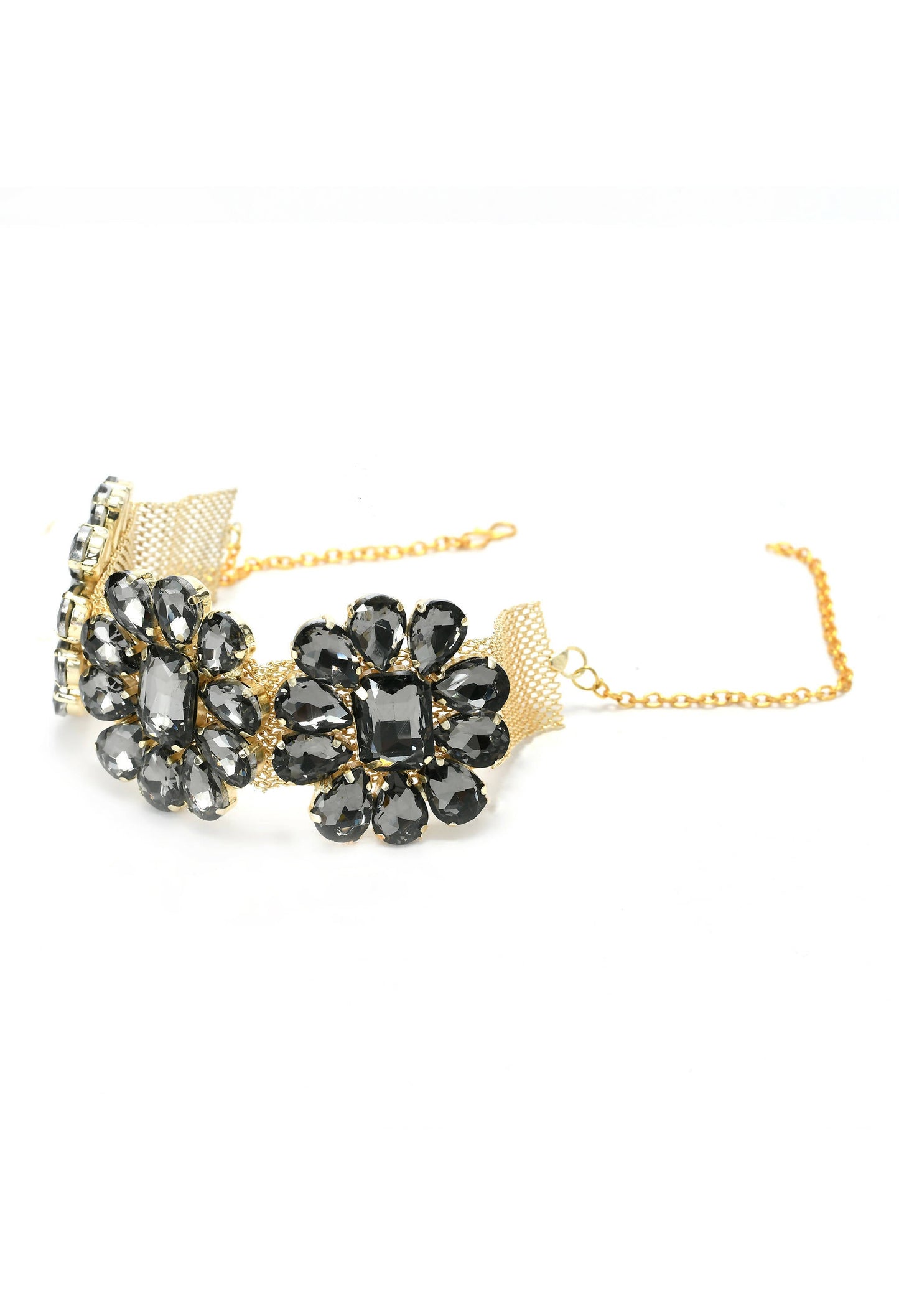 Mominos Fashion Joharkamal Gold-Polished Brass Finish Stone Choker For Women & Girls (Grey) | Swadesiicart