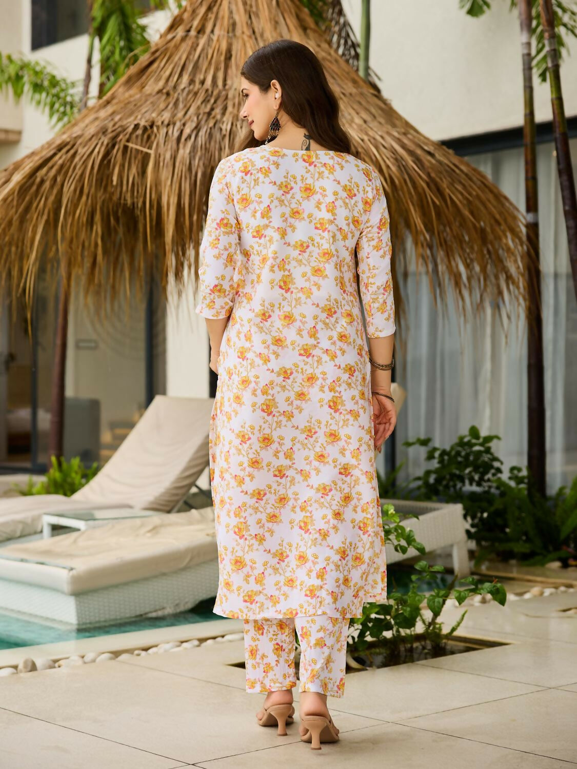 The52 Yellow Women's Beautiful Printed Silk Blend Fabric with Straight Kurta, Pant and Dupatta Set - Swadesiicart