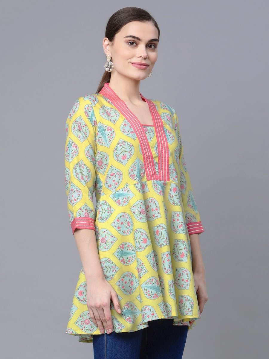 Ahalyaa Women Cotton Blend Lemon Yellow Digital Printed Tunic | Swadesiicart
