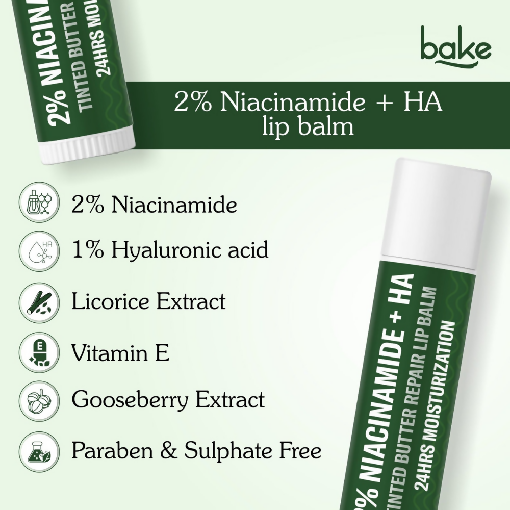 Bake 2% Niacinamide + Hyaluronic Acid Tinted Butter Brightening Lip Balm | Swadesiicart