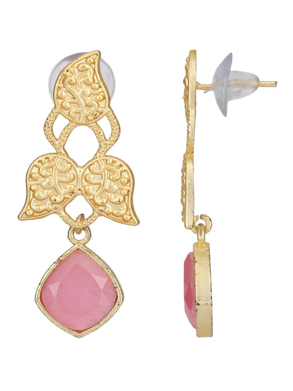 Joban Fashion Women Pink Stone Matte Gold Earrings | Swadesiicart