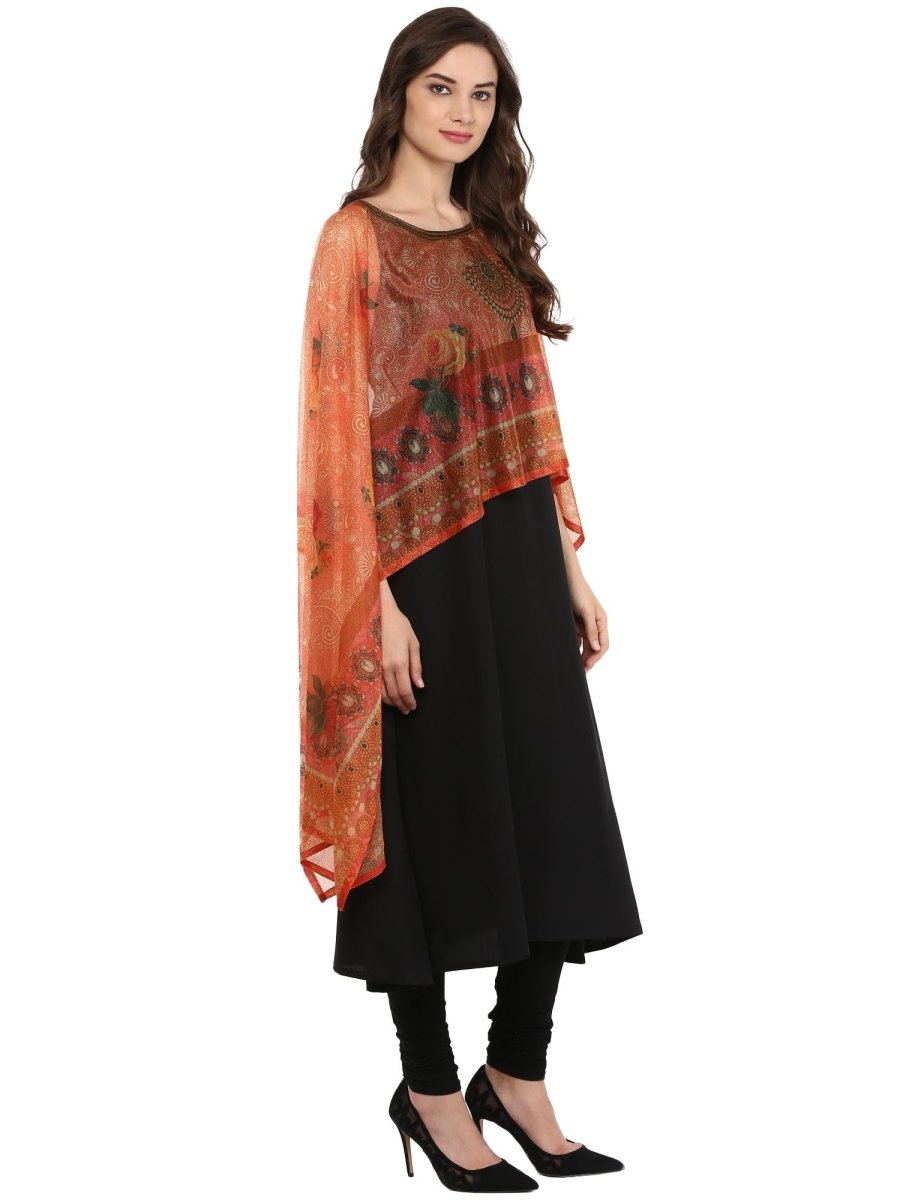 Ahalyaa Black Crepe Printed Kurta With Attached Dupatta For Women | Swadesiicart