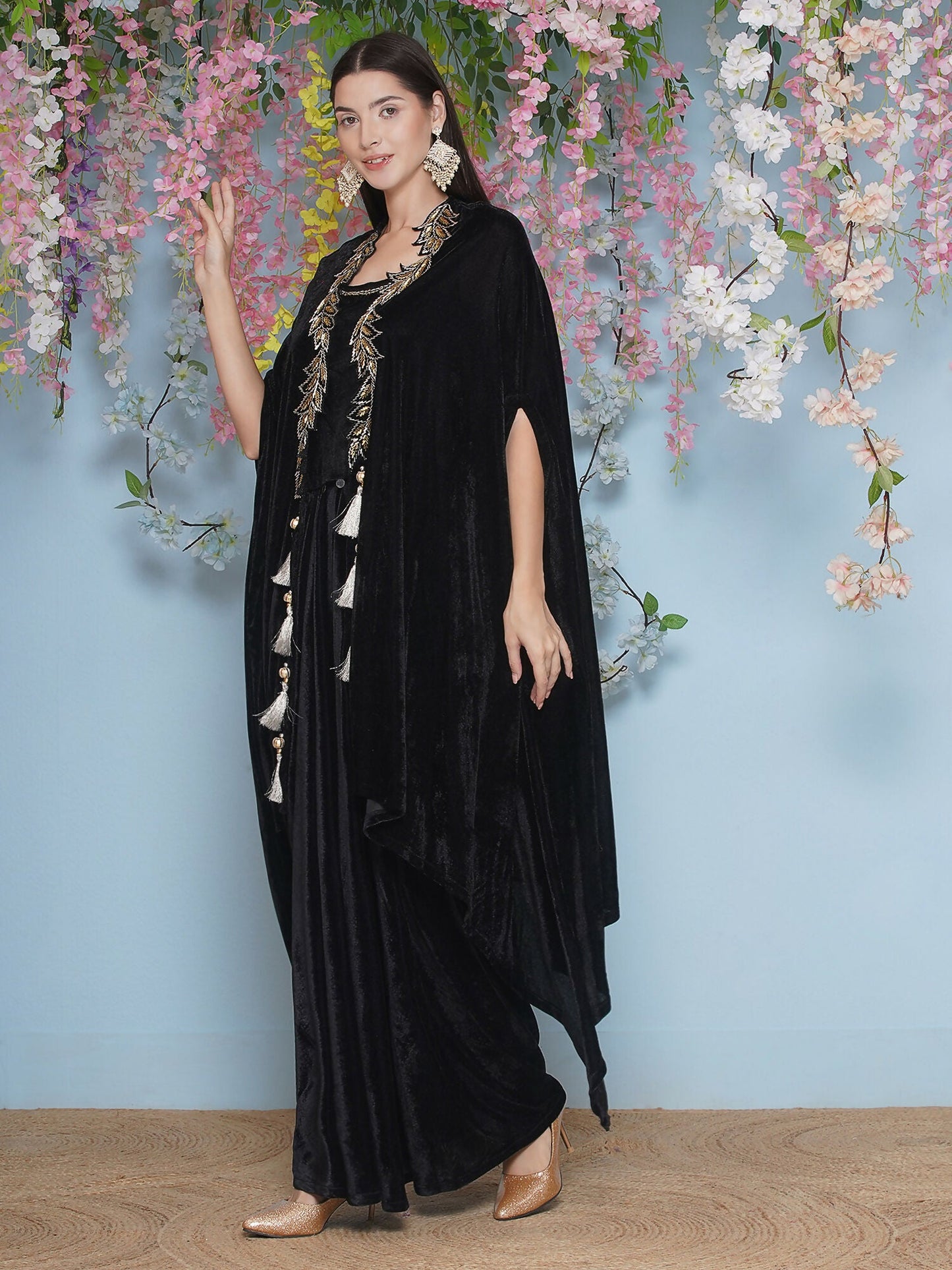 Joban Fashion Black Hand Embellished Cape with Inner and Skirt - Swadesiicart