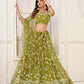 Aastha Fashion Olive Green Butterfly Net White Cotton Thread Work And Sequence Work Embroidery Wedding Wear Lehenga Choli