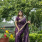 Vishnu Weaves Women's Wine Raw Silk Saree with Blouse - Swadesiicart