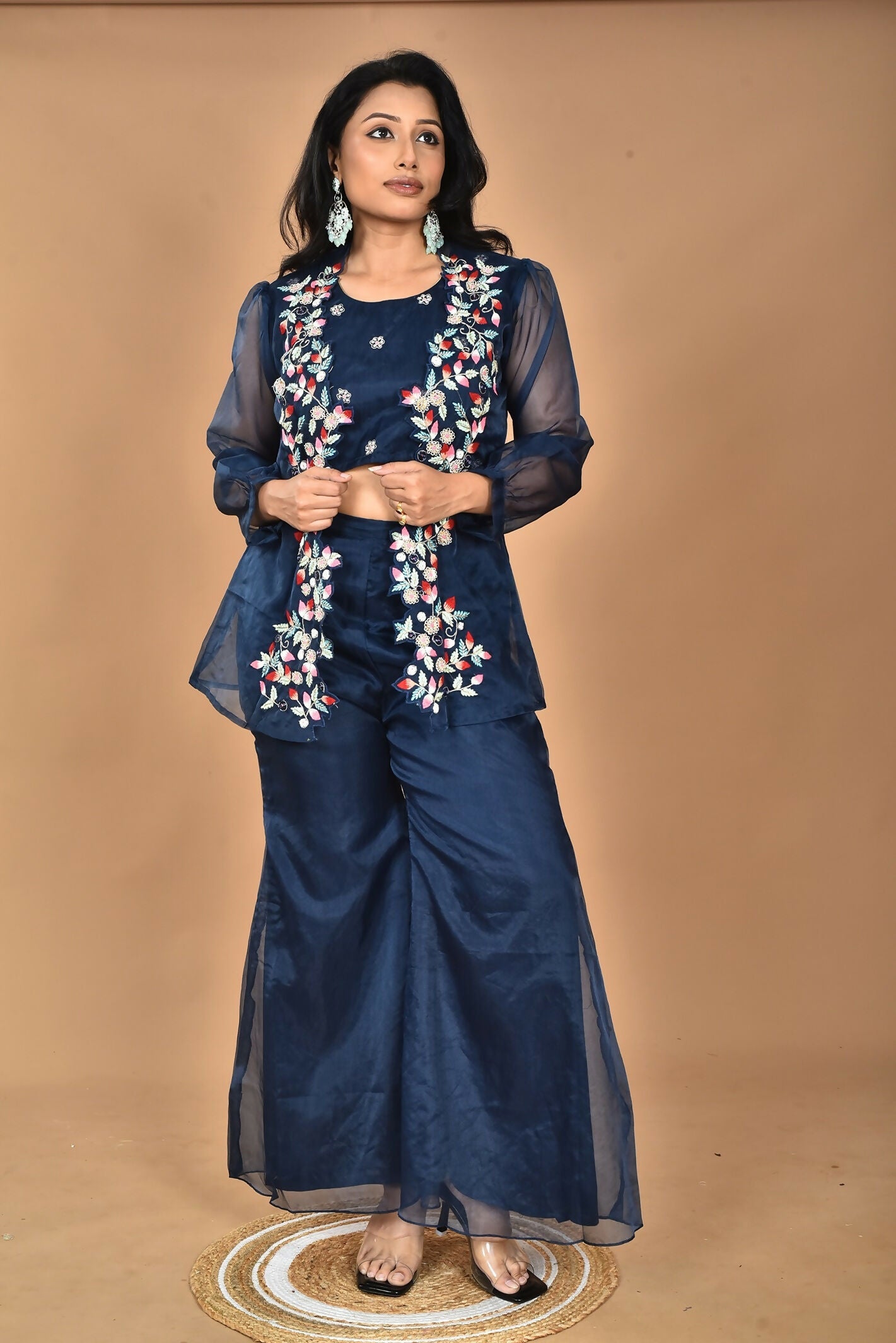 Morchari Women Hand Embroidery Crop Top-Blue - Swadesiicart