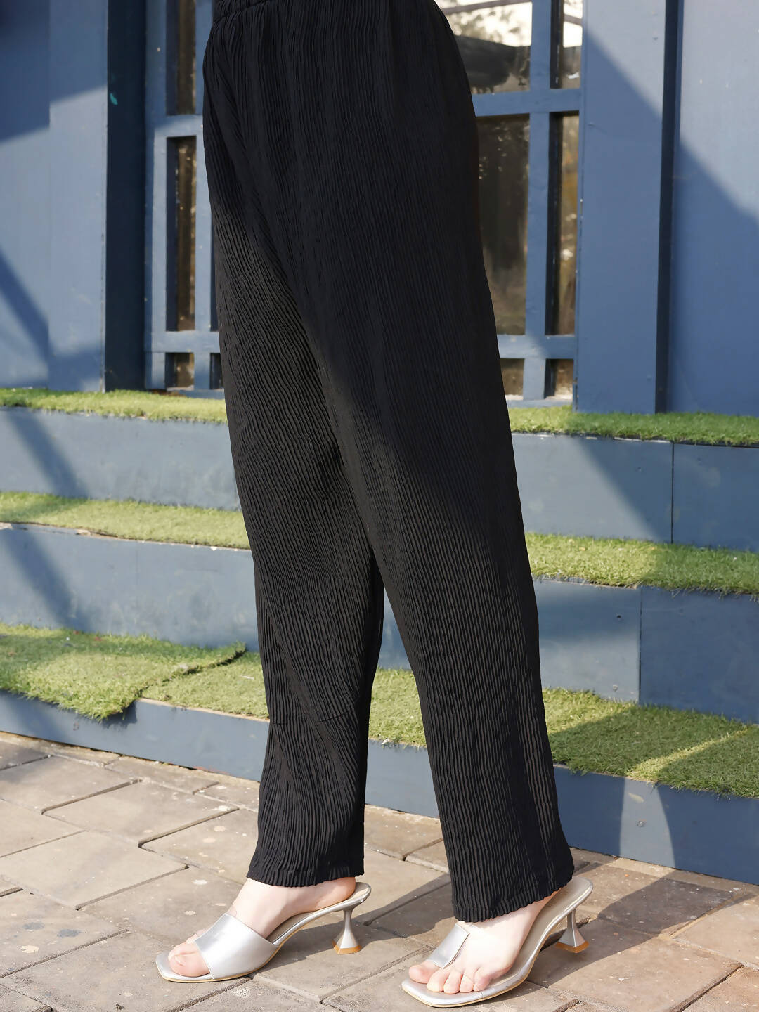 Black Crush Plain Top with Matching Bottom - Eesha - Swadesiicart