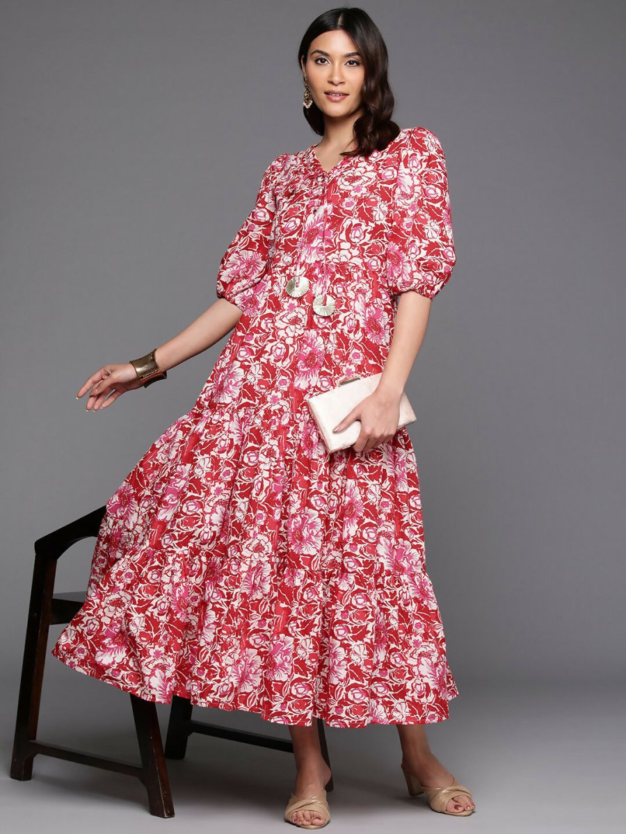 Ahalyaa Women's Traditional wear Ethnic Dress - Red | Swadesiicart