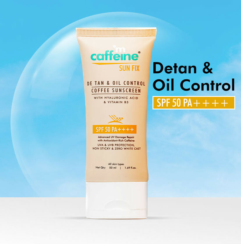mCaffeine Sun Fix Detan & Oil Control Coffee Sunscreen SPF 50 PA++++, Lightweight & No White Cast - Swadesiicart