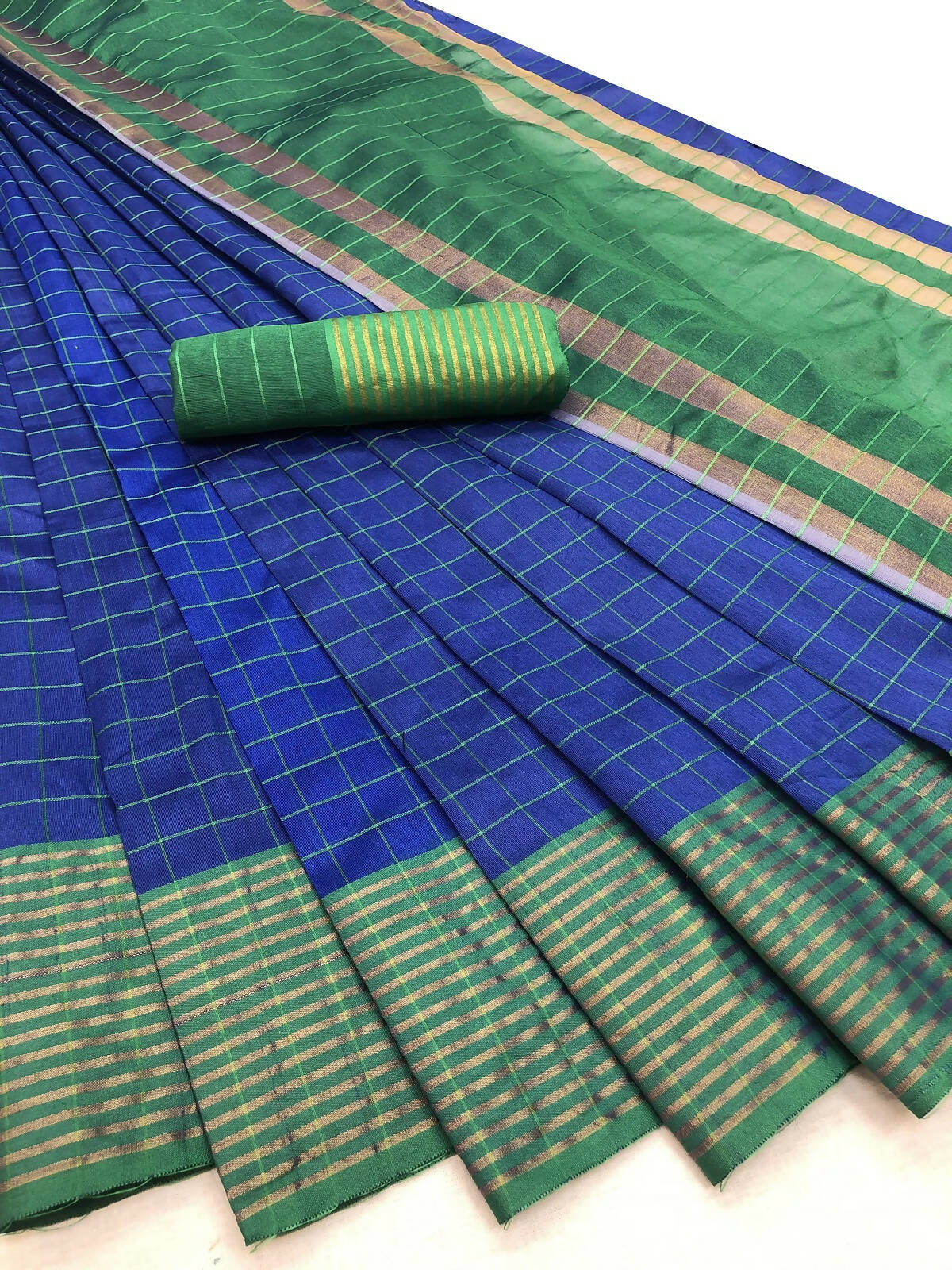 Vamika Blue Cotton Silk Weaving Saree (Manipuri Blue) | Swadesiicart