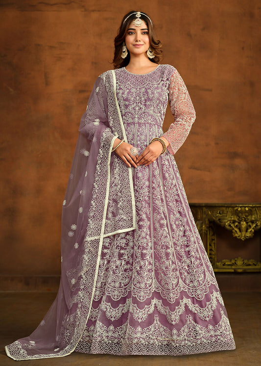 Purple All Over Embroidered Net Wedding Anarkali Suit - Emponline | Swadesiicart