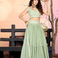 Jyoti Fashion Sea Green Two Tier Crush Georgette Lehenga Choli with Dupatta | Swadesiicart