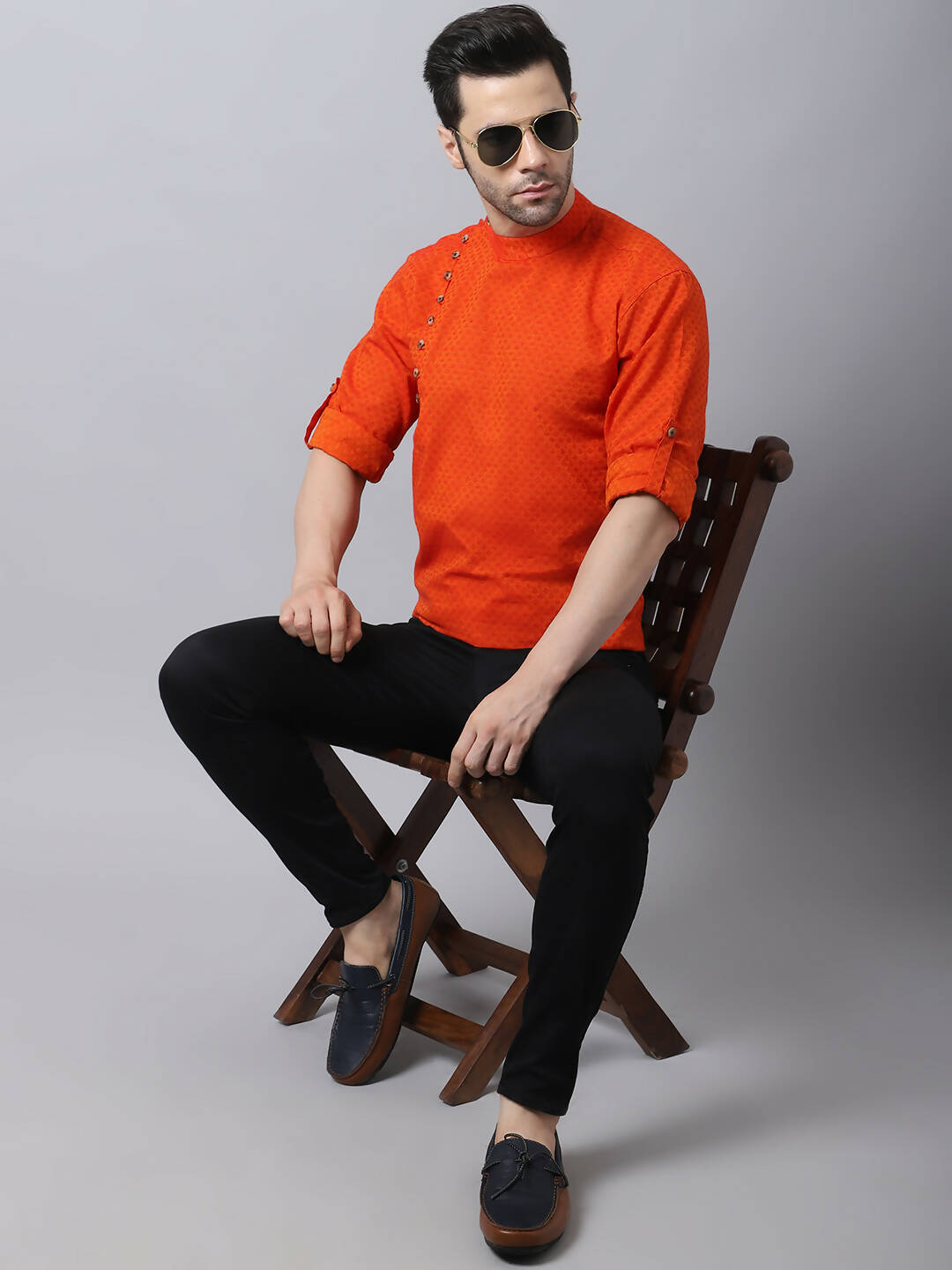 Even Apparels Orange Pure Cotton Men's Kurta With Side Placket | Swadesiicart