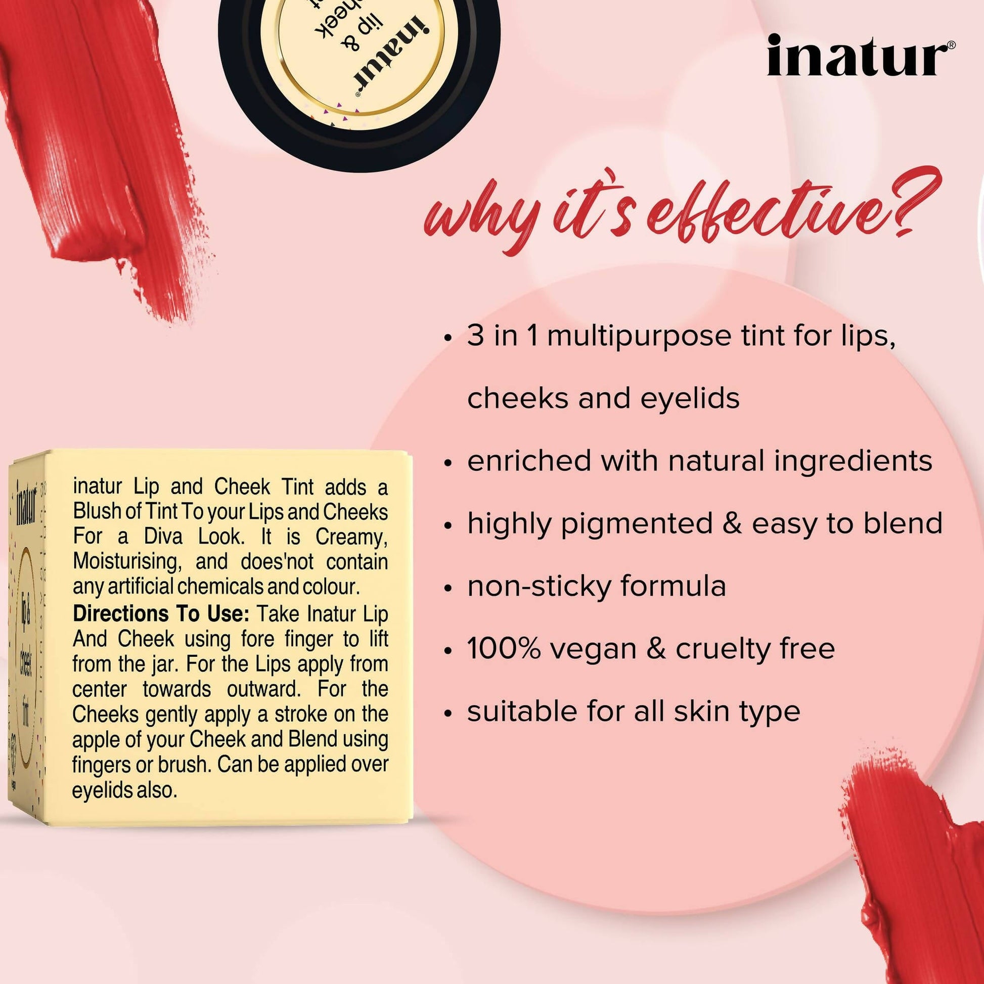Inatur Lip and Cheek Tint Peony Pink - Swadesiicart