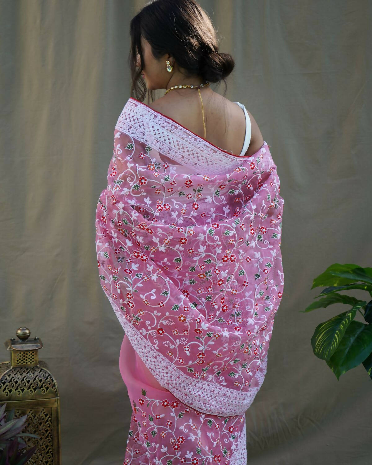 Vamsee Pink Organza Saree - Swadesiicart