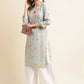 Blue Poly Rayon Floral Printed Straight Kurta - Prasuti