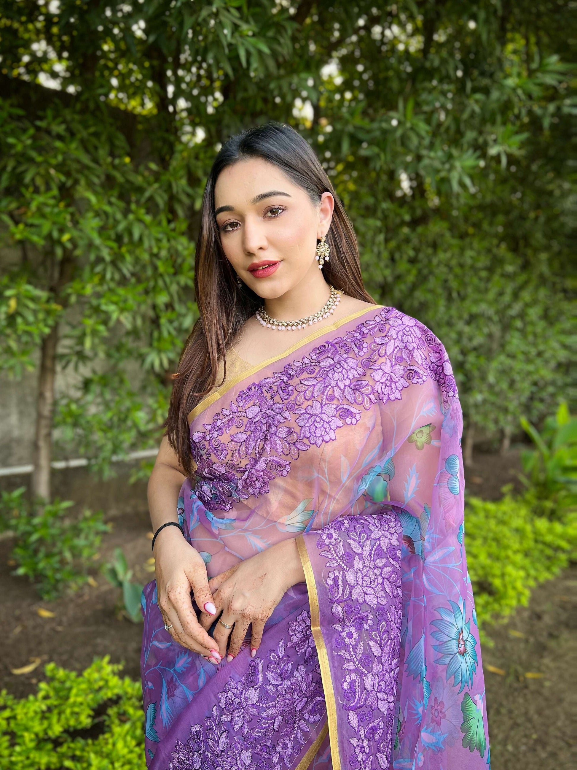 Vamsee Bavari Purple Organza Saree - Swadesiicart