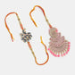 NVR Women & Men Set of 2 Multicolor Peacock Design Stone-Studded & Beaded Bhaiya Bhabhi Rakhi With Roli Chawal & Chocolate | Swadesiicart