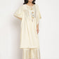Ahalyaa Women Off White Printed Gotta Patti Kaftan Style Kurta With Palazzos | Swadesiicart