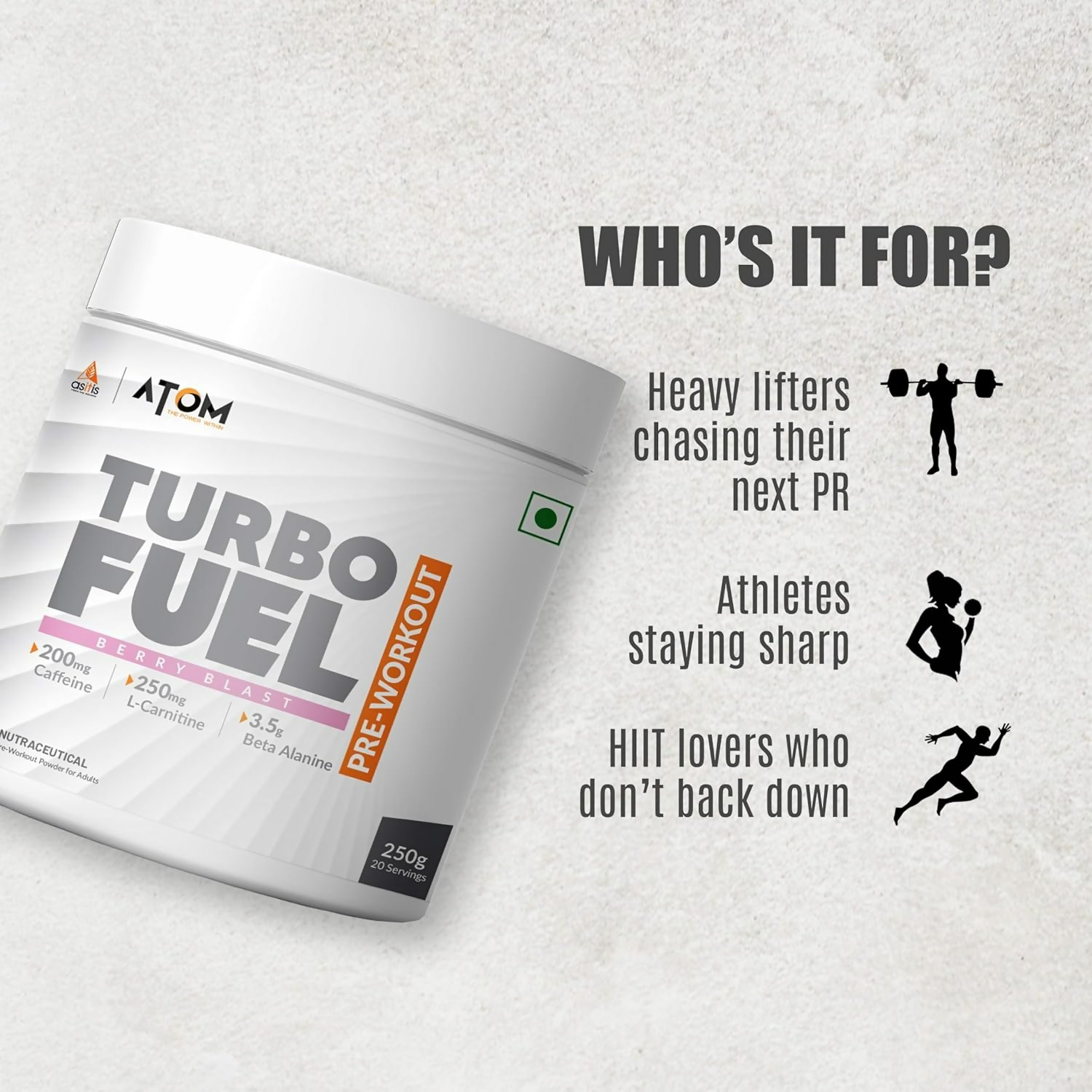 As-It-Is Atom Turbo Fuel Pre-Workout Formula Berry Blast Flavour | Swadesiicart