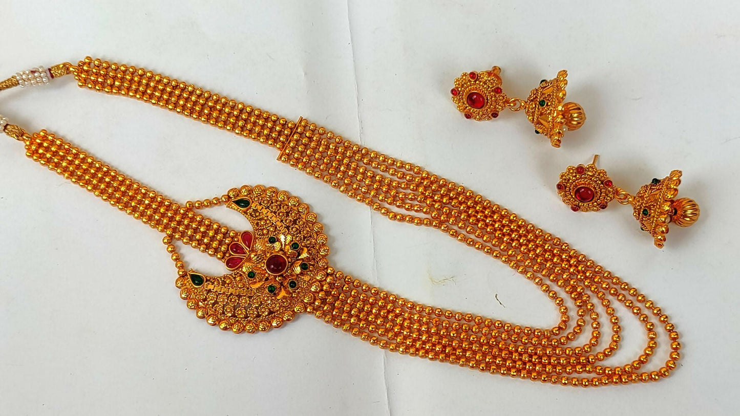Multicolor Kemp Layer Necklace Set With Earrings - Mokshi Collections