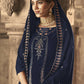 Jyoti Fashion Women's Navy Blue Velvet Floral Resham Thread with Jari work Kurta with Trouser & Dupatta | Swadesiicart