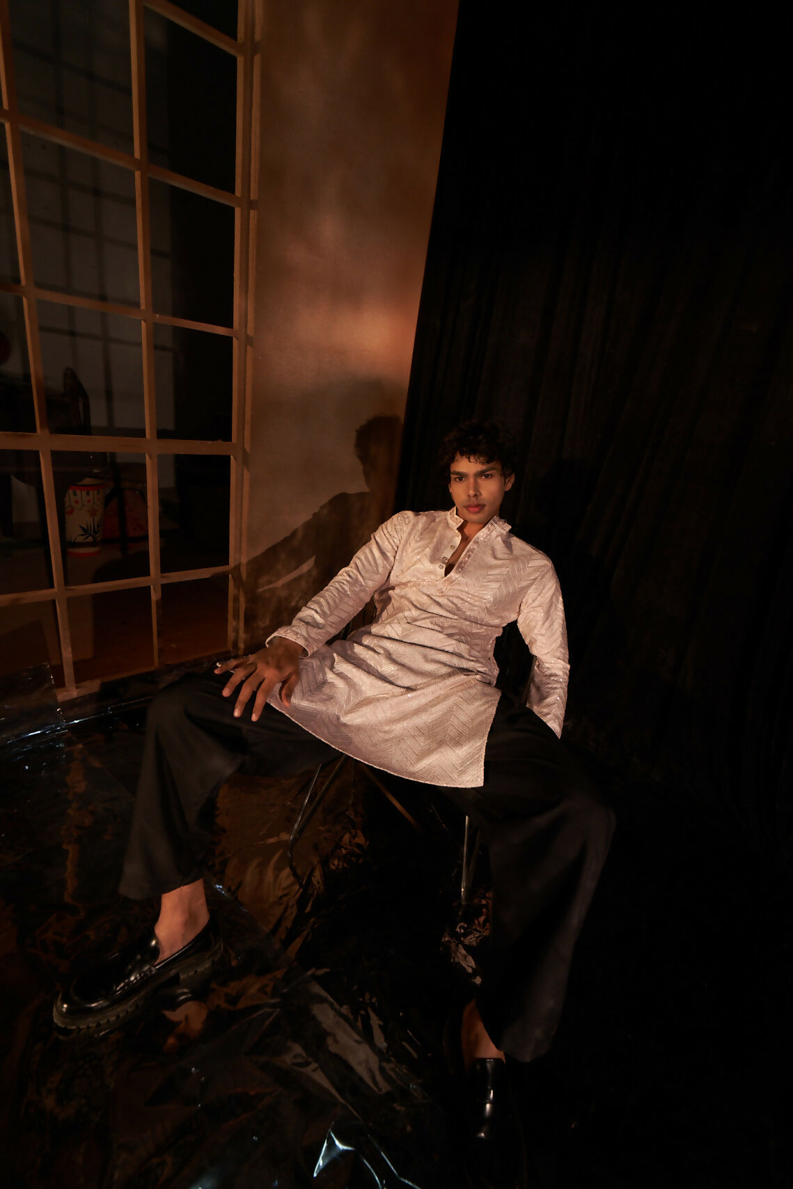 Light Pink Viscose Chikankari Embroidery Work Men's Kurta Set - Mahotsav | Swadesiicart