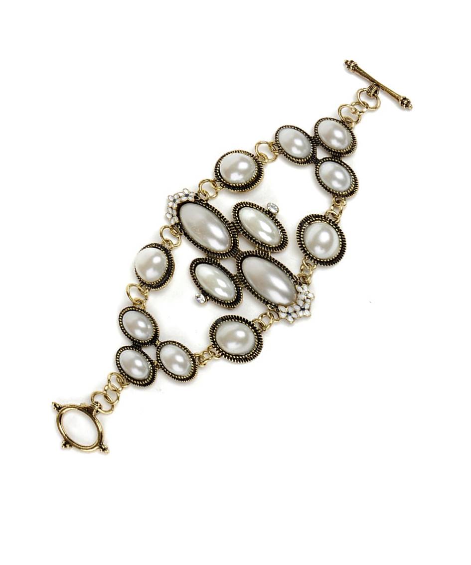 Gold-Polished Alloy Pearl Studded Designer Bracelet - The Pari - The Pari - Dinesh Associates