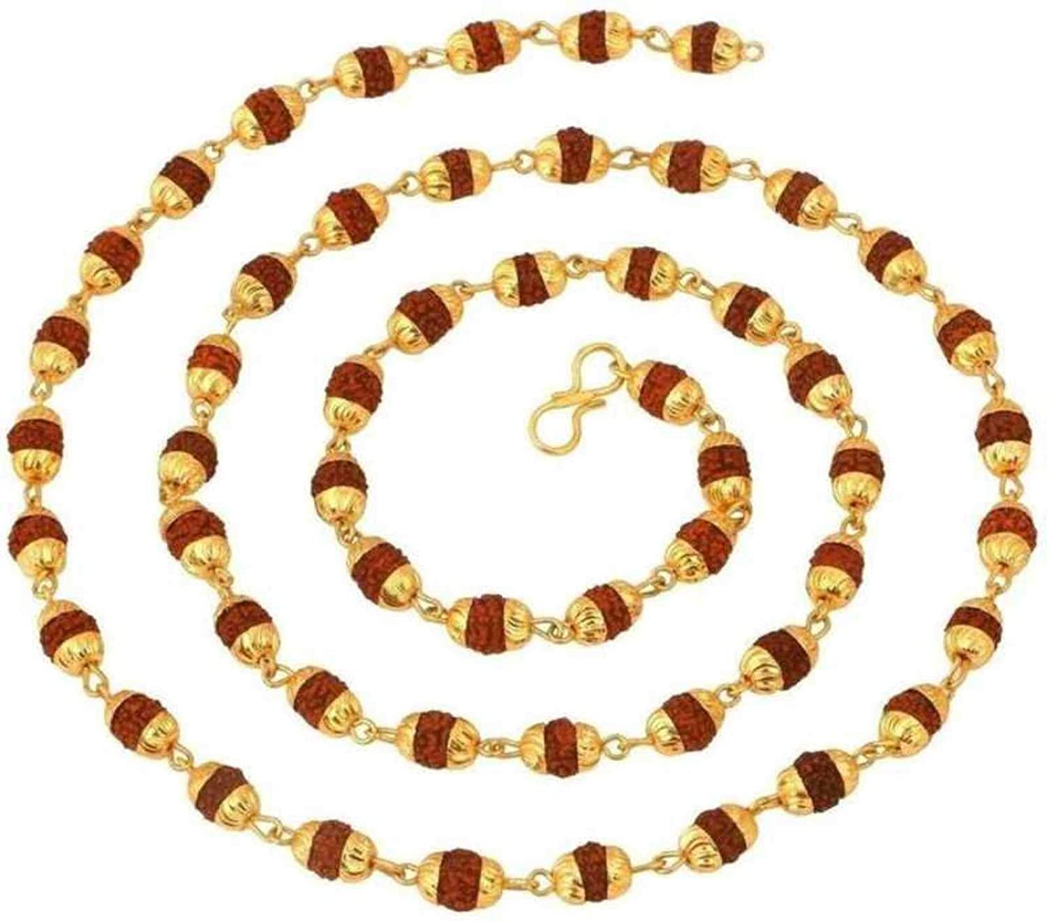 Gold-Polished Alloy Rudraksh And Metal Cap Chain - The Pari | Swadesiicart