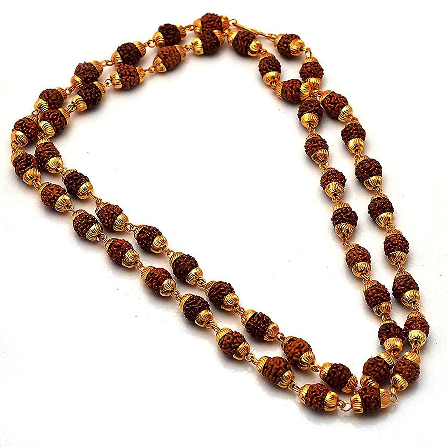 Gold-Polished Alloy Rudraksh And Metal Cap Chain - The Pari | Swadesiicart
