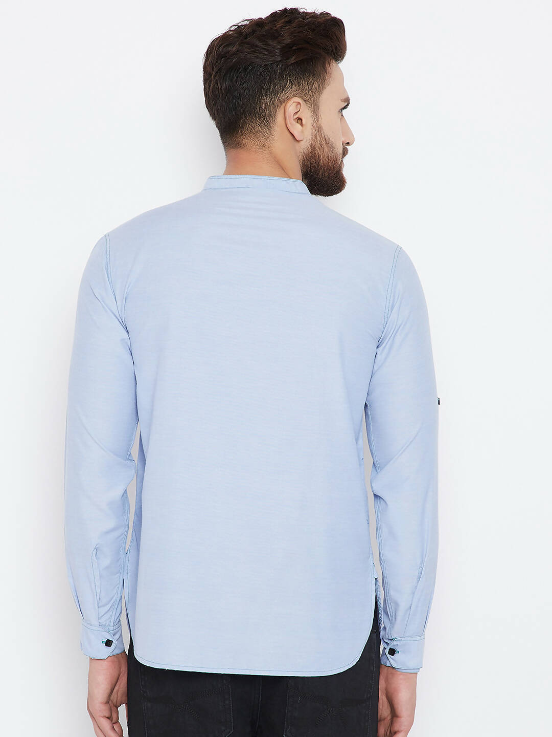 Even Apparels Blue Pure Cotton With Band Collar Men's Kurta | Swadesiicart