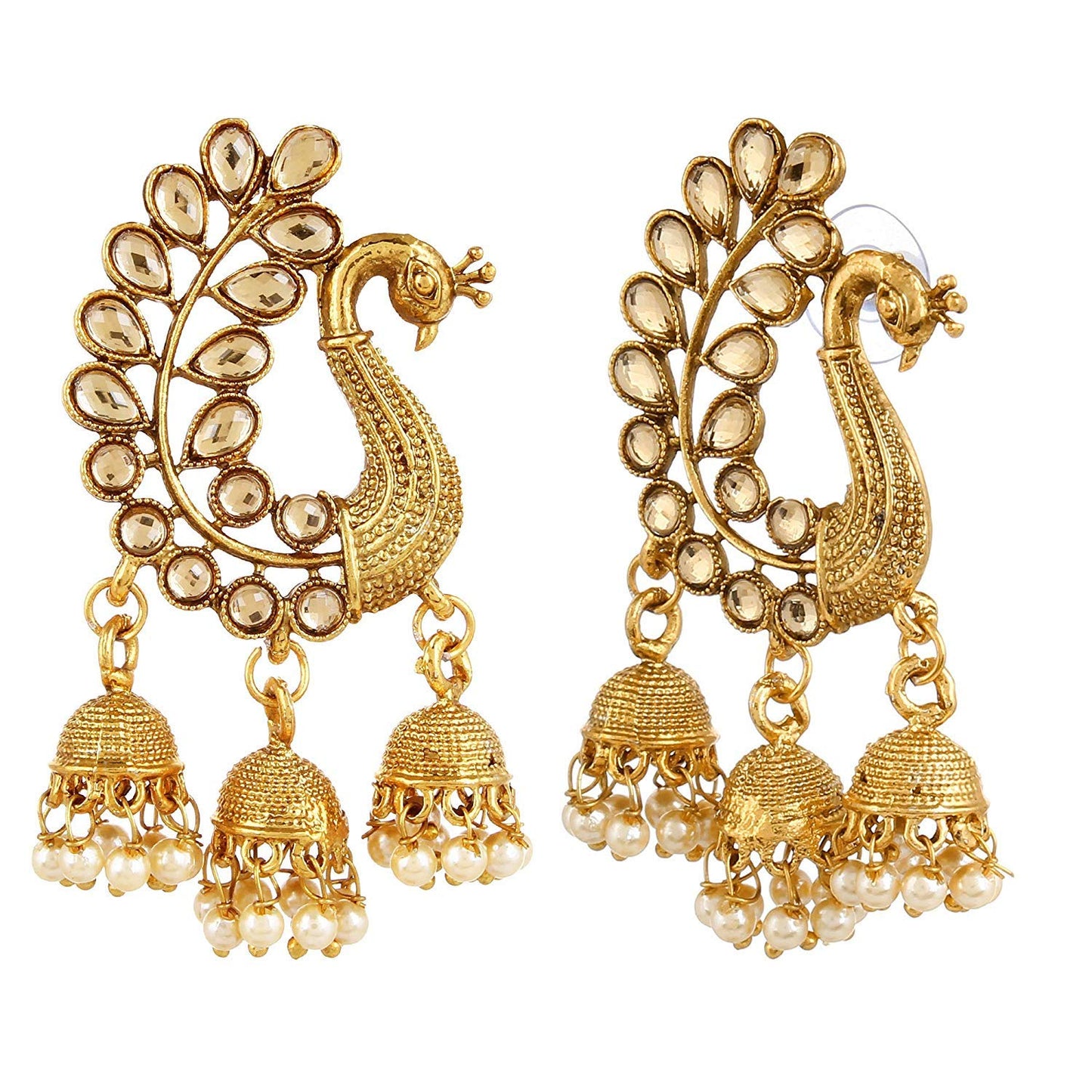 Gold-Polished Alloy Golden Peacock Earrings - The Pari - Swadesiicart