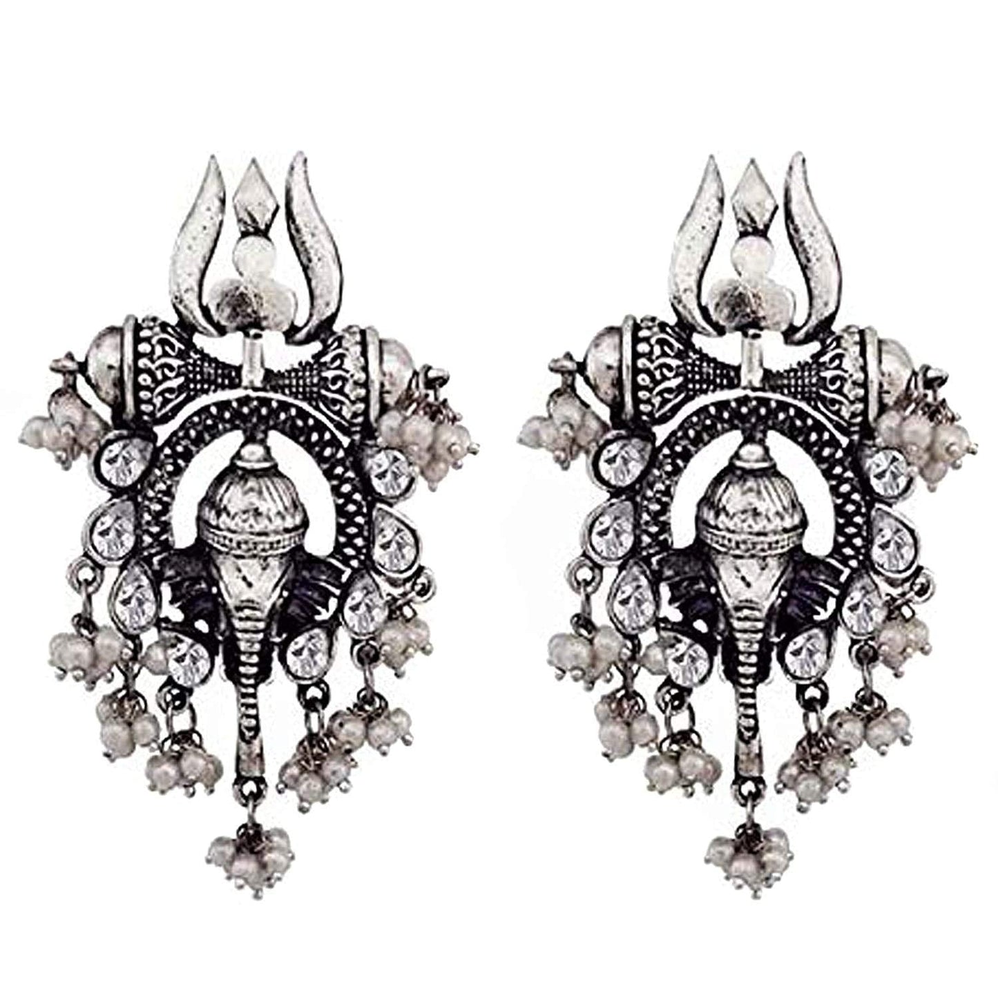 Rhodium-Plated Alloy Ganesh Ji Shaped Silver Earrings - The Pari - The Pari - Dinesh Associates