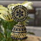 Gold-Polished Alloy Black Rhinestones Studded Jhumki Earrings - The Pari - Swadesiicart