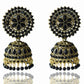 Gold-Polished Alloy Black Rhinestones Studded Jhumki Earrings - The Pari - The Pari - Dinesh Associates