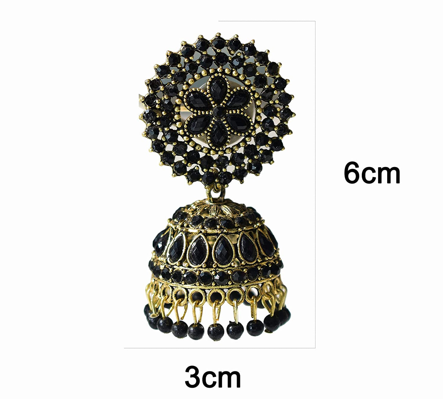 Gold-Polished Alloy Black Rhinestones Studded Jhumki Earrings - The Pari - Swadesiicart