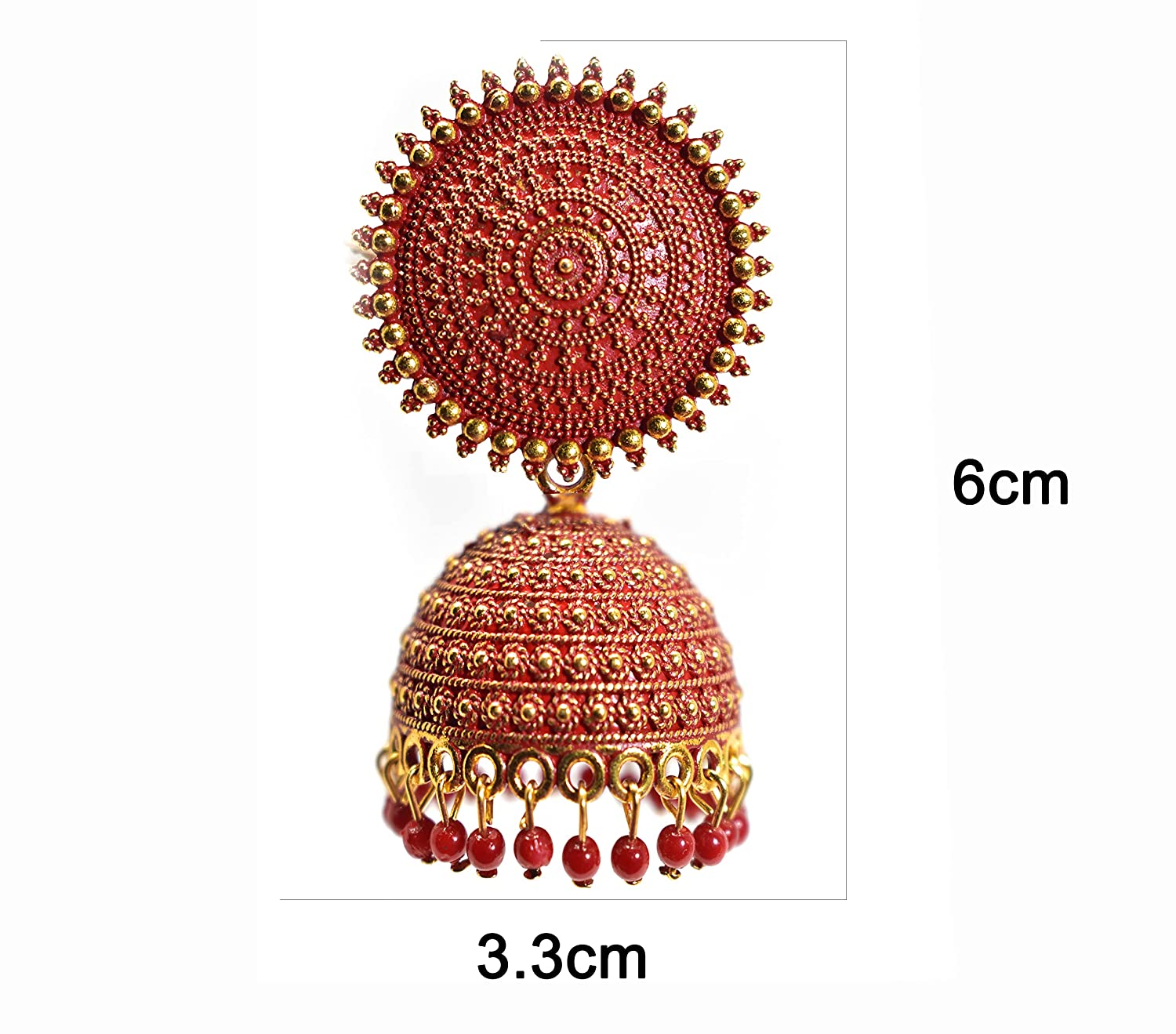 Gold-Polished Alloy Red Sun Shaped Jhumka Earrings - The Pari - Swadesiicart
