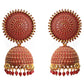 Gold-Polished Alloy Red Sun Shaped Jhumka Earrings - The Pari - The Pari - Dinesh Associates