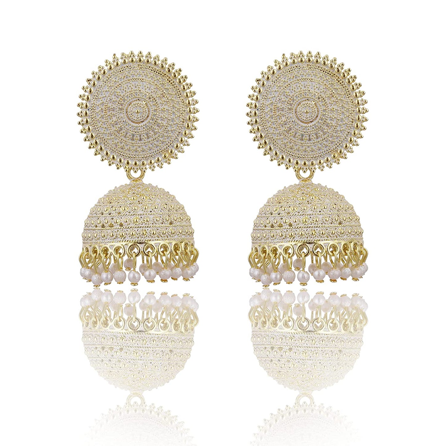 Gold-Polished Alloy White Sun Shaped Jhumka Earrings - The Pari - Swadesiicart