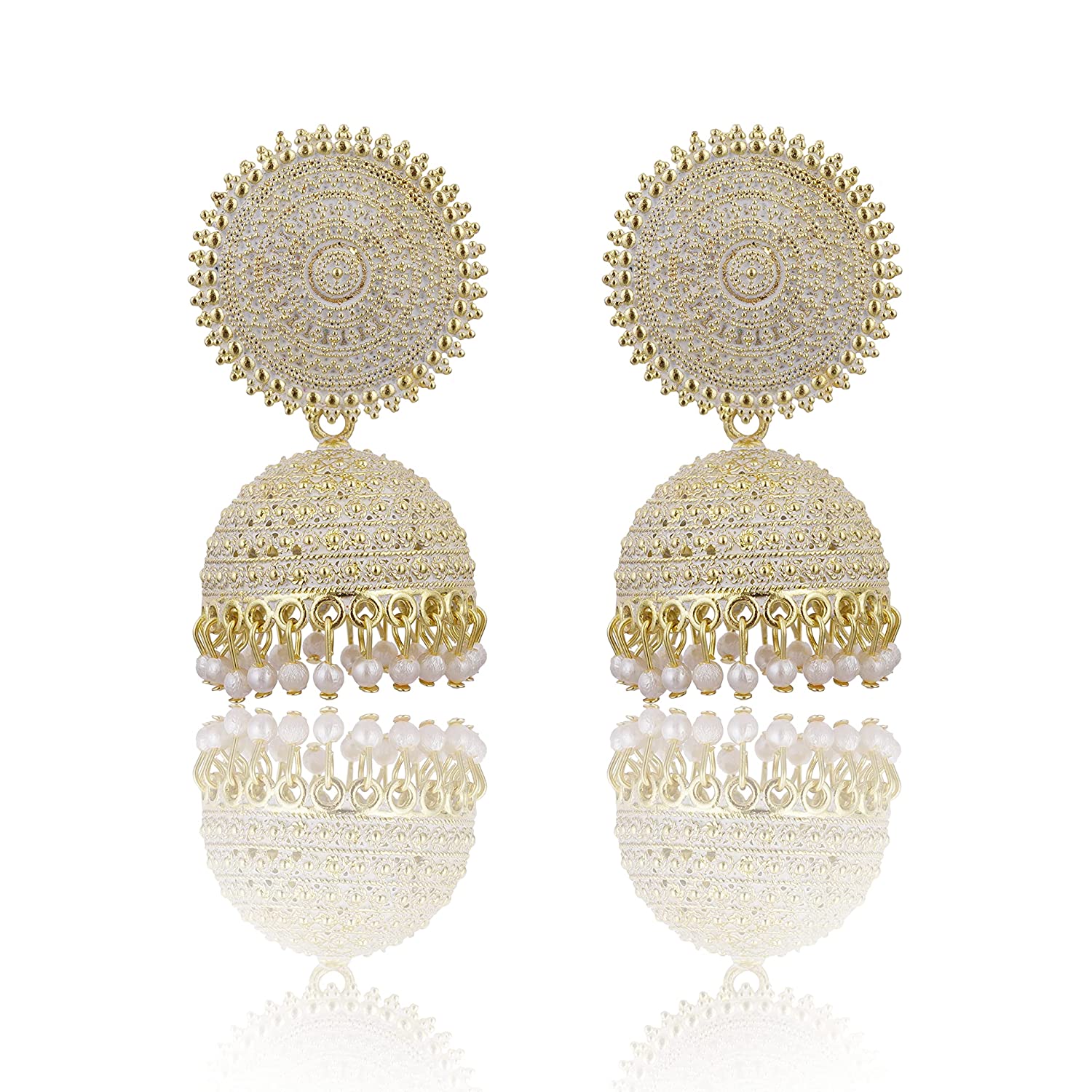 Gold-Polished Alloy White Sun Shaped Jhumka Earrings - The Pari - Swadesiicart
