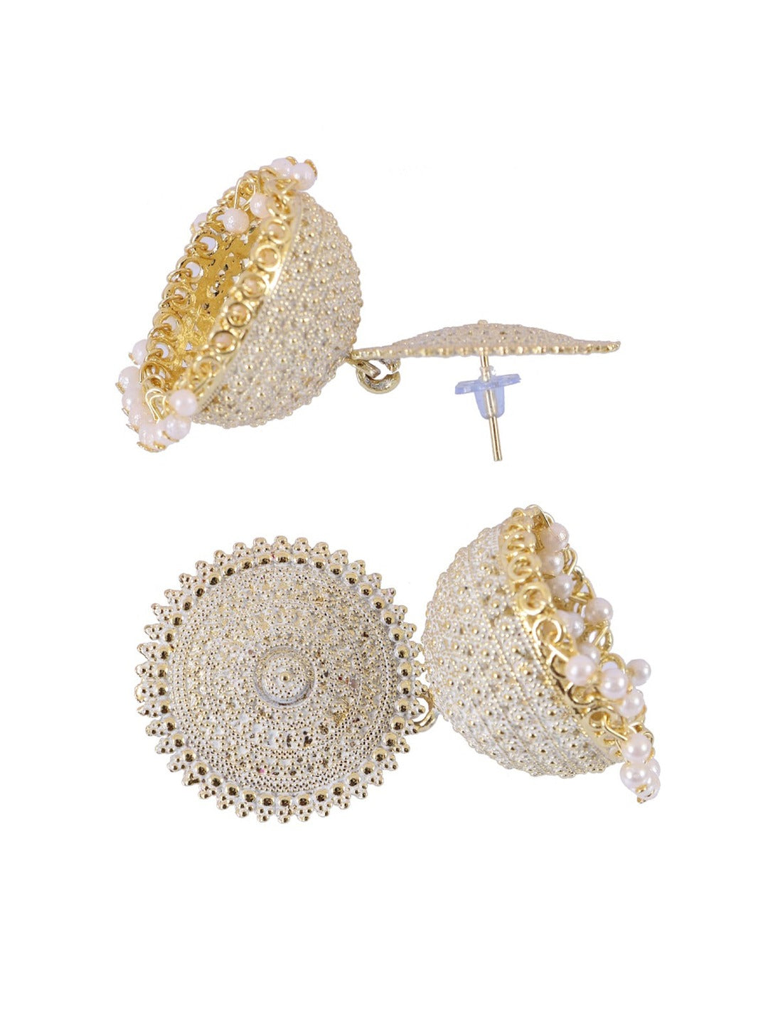 Gold-Polished Alloy White Sun Shaped Jhumka Earrings - The Pari - Swadesiicart