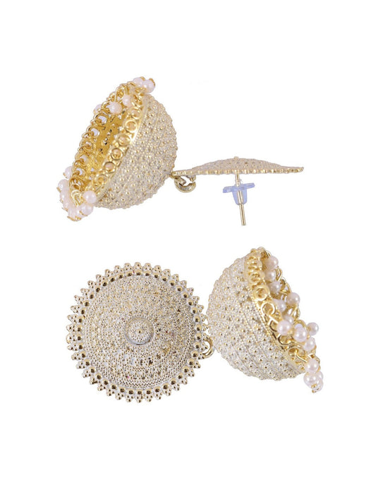 Gold-Polished Alloy White Sun Shaped Jhumka Earrings - The Pari - Swadesiicart