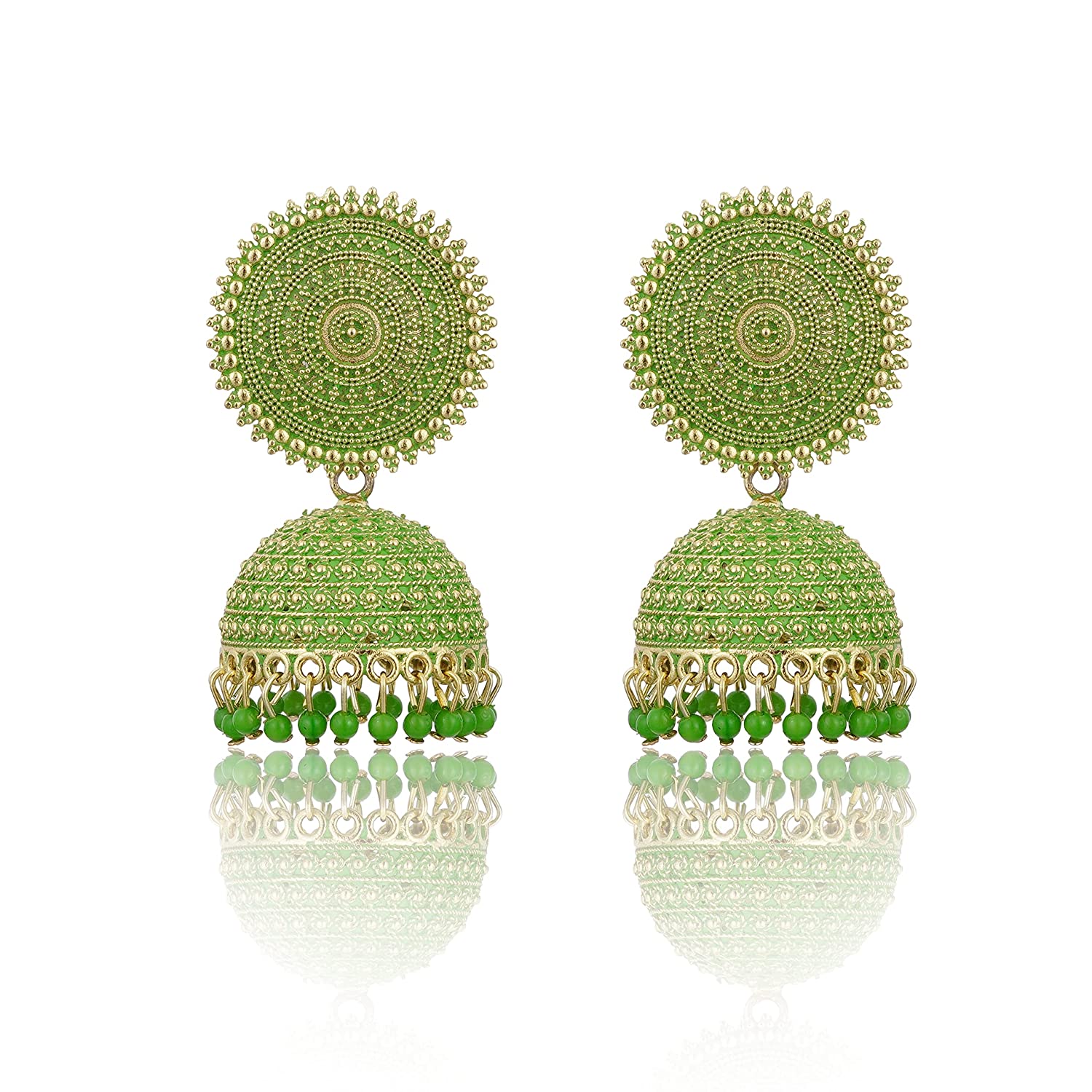 Gold-Polished Alloy Greensun Shaped Jhumka Earrings - The Pari - The Pari - Dinesh Associates