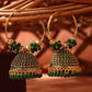 Gold-Polished Alloy Green Hoop Jhumka Earrings - The Pari - Swadesiicart