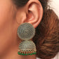 Gold-Polished Alloy Green Sun Shaped Jhumka Earrings - The Pari - Swadesiicart