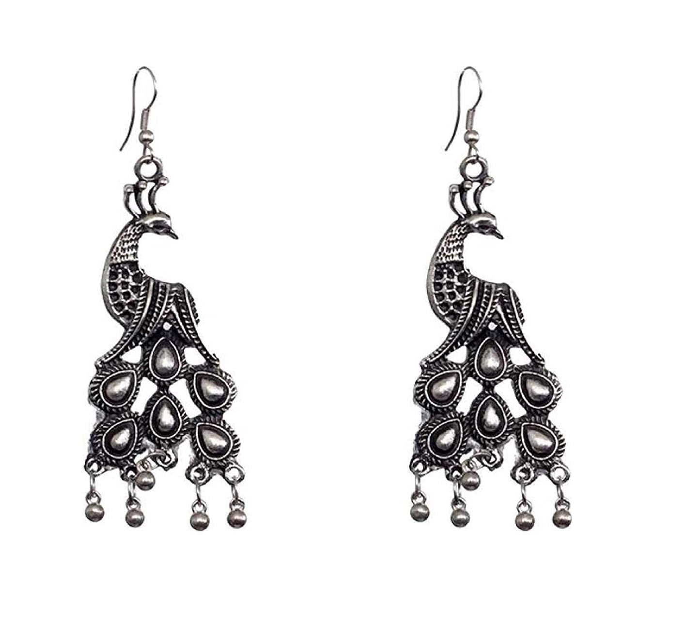 Rhodium-Plated Alloy Silver Mirror Studded Moon Earrings - The Pari - The Pari - Dinesh Associates